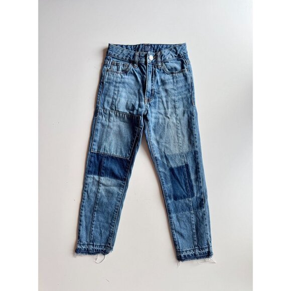 Girls' GAP Medium Indigo High Rise Slim Patchwork Girlfriend Jeans, Size 8 - Picture 1 of 8